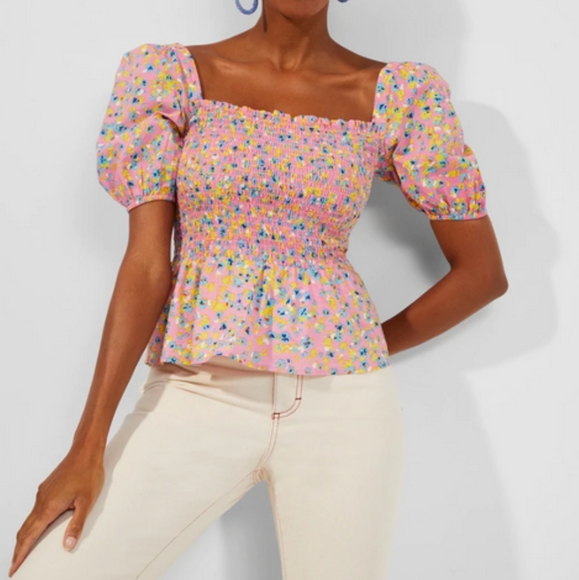 French Connection Tops - French Connection Floral Peplum Pink NWT Size UK 10 US 6